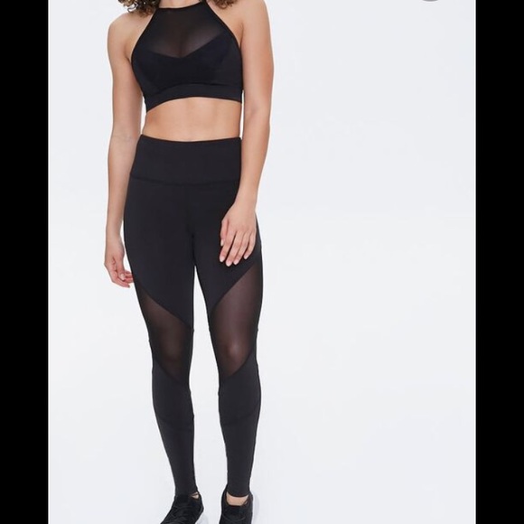 Forever 21 Black Yoga Pants w/ Sheer Leg Design - Picture 4 of 9